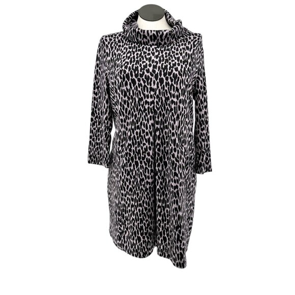 Tyler Böe Tunic Dress Womens XL Pink Background Black Leopard Spots Cowl Neck - Picture 1 of 9